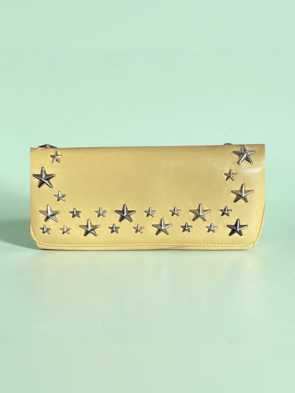 Jimmy Choo Lemon Yellow Star-Studded Leather Clutch Wallet